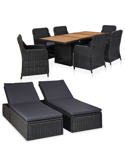 Set mobilier de exterior, 9 piese, negru, poliratan