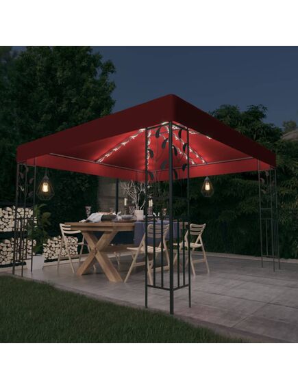 Pavilion cu șir de lumini led, roșu vin, 3x3 m