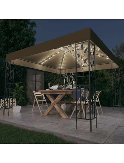 Pavilion cu șiruri de lumini led, gri taupe, 3x3m,