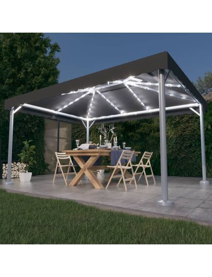 Pavilion cu perdele& lumini led,antracit,400x300cm aluminiu