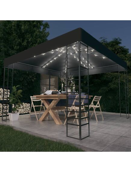 Pavilion de grădină cu șiruri de lumini led, antracit, 3x3 m