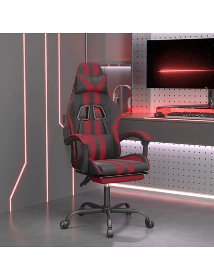 Scaun gaming pivotant/suport picioare negru/roșu vin piele eco