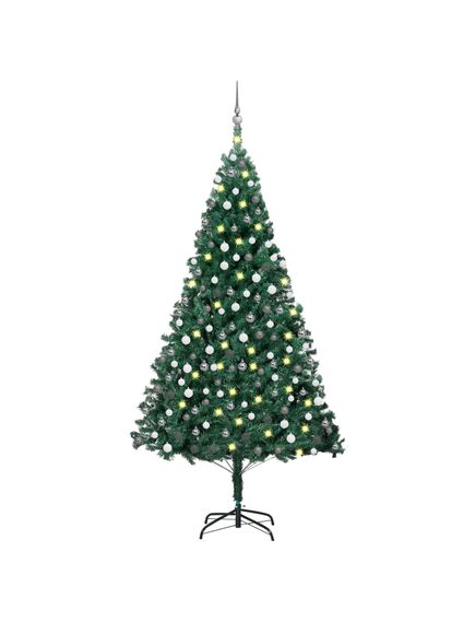 Brad de crăciun pre-iluminat cu set globuri, verde, 210 cm, pvc