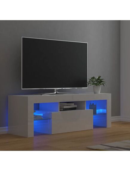 Comodă tv cu lumini led, alb extralucios, 120x35x40 cm