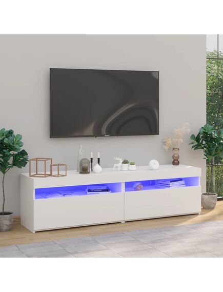 Comode tv cu lumini led, 2 buc., alb, 75x35x40 cm