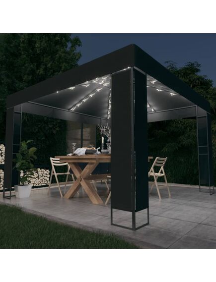 Pavilion cu acoperiș dublu & lumini led, antracit, 3x3 m