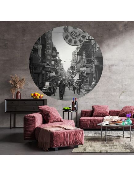 Wallart tapet în formă de cerc „hong kong the old days”, 190 cm