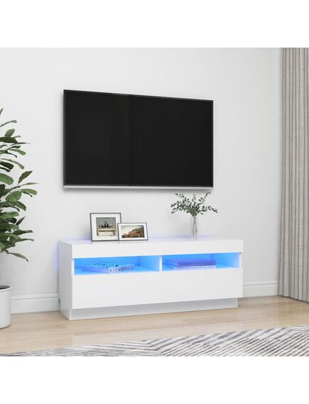 Comodă tv cu lumini led, alb, 100x35x40 cm