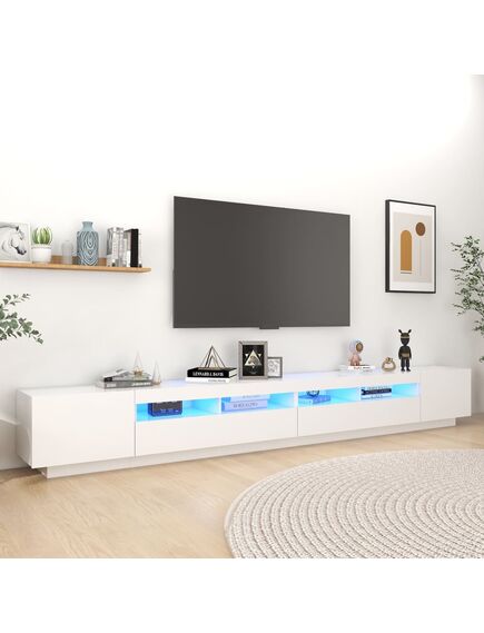 Comodă tv cu lumini led, alb, 300x35x40cm