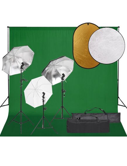 Set studio foto cu lumină, fundal și reflector