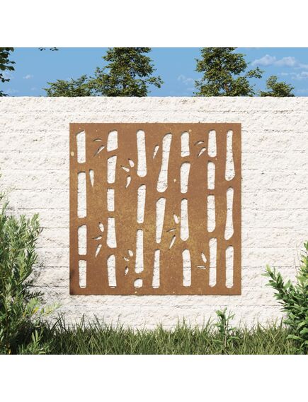 Decor perete de grădină 55x55 cm design bambus oțel corten