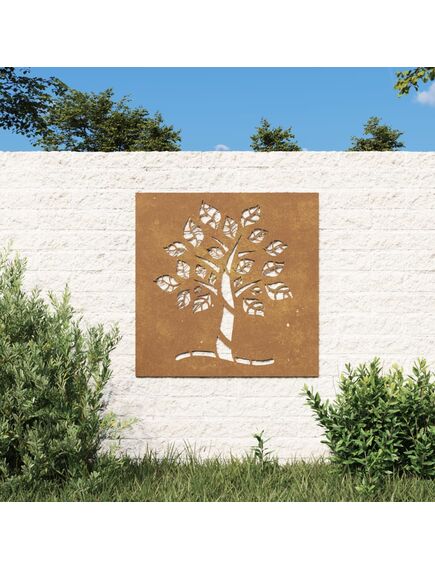 Decor perete de grădină 55x55 cm design copac oțel corten