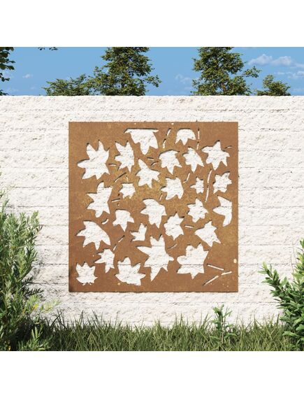 Decorațiune perete grădină, 55x55cm, oțel corten, frunze arțar