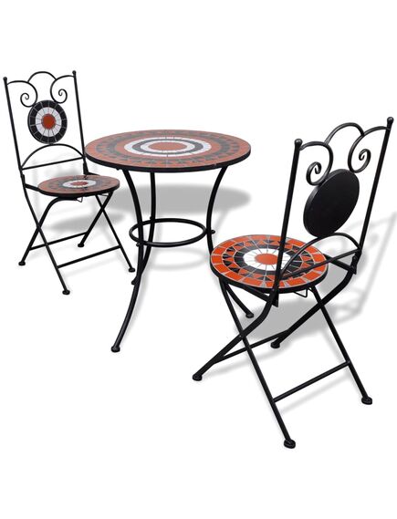 Set mobilier bistro, 3 piese, teracotă/alb, plăci ceramice