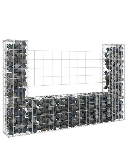 Coș de gabion în formă de u, 2 stâlpi, 140x20x100 cm, fier