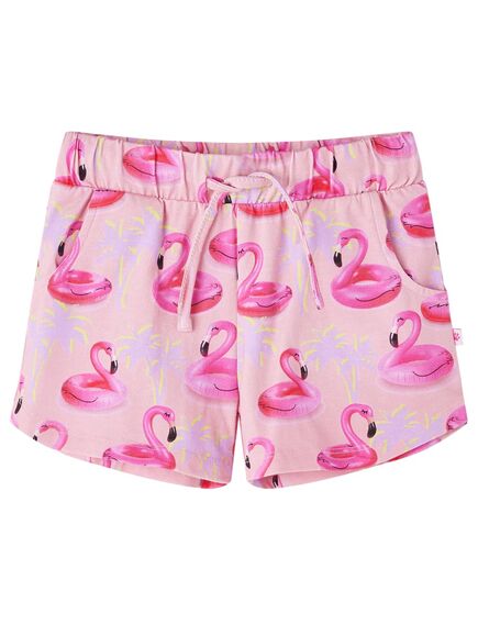 Pantaloni scurți copii cu șnur imprimeu colac flamingo roz deschis 104