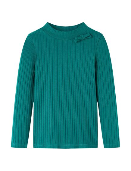 Tricou de copii cu mâneci lungi, tricot cu nervuri, verde închis, 128