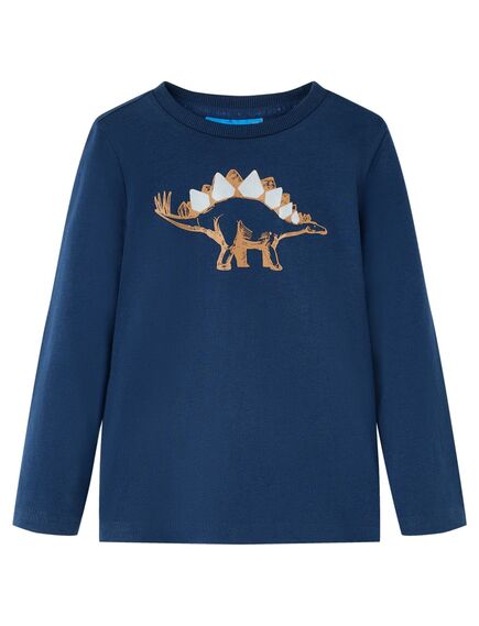 Tricou pentru copii cu mâneci lungi imprimeu dinozaur bleumarin 104