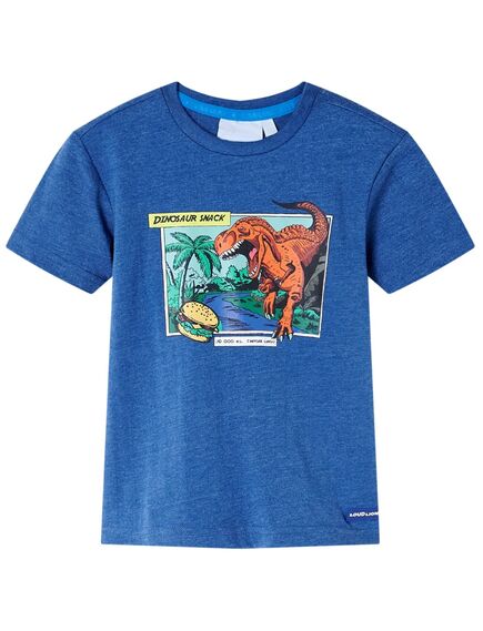 Tricou pentru copii, imprimeu dinozaur, albastru închis melange, 128