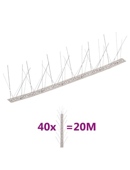 Set bandă cu țepi antipăsări cu 5 rânduri, 40 buc., oțel, 20 m