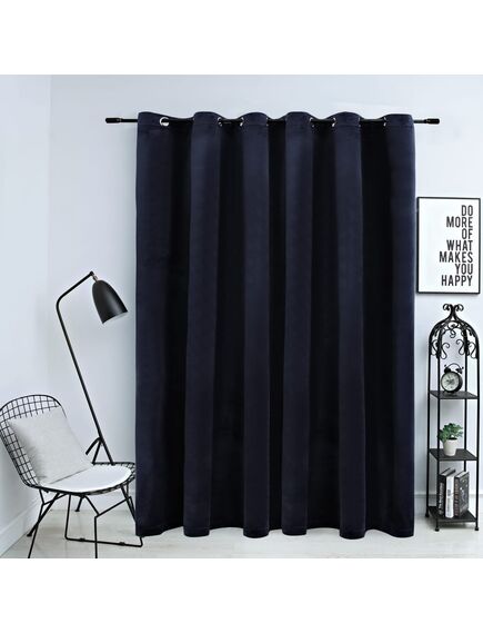 Draperie opacă cu inele metalice, negru, 290 x 245 cm, catifea