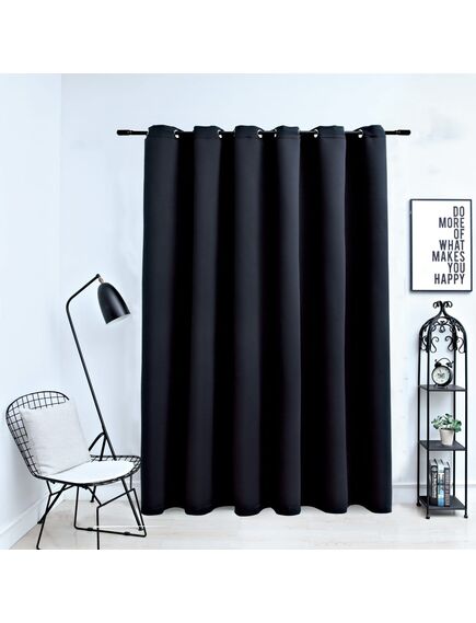 Draperie opacă cu inele metalice, negru, 290 x 245 cm