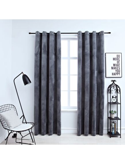 Draperii opace cu inele, 2 buc., antracit, 140x245 cm, catifea