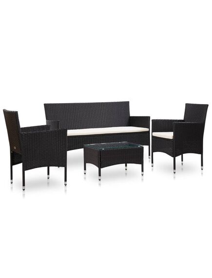 Set mobilier de grădină cu perne, 4 piese, negru, poliratan