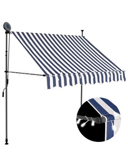 Copertină retractabilă manual cu led, albastru & alb, 200 cm