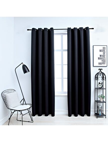 Draperii opace cu inele metalice, 2 buc., negru, 140 x 225 cm