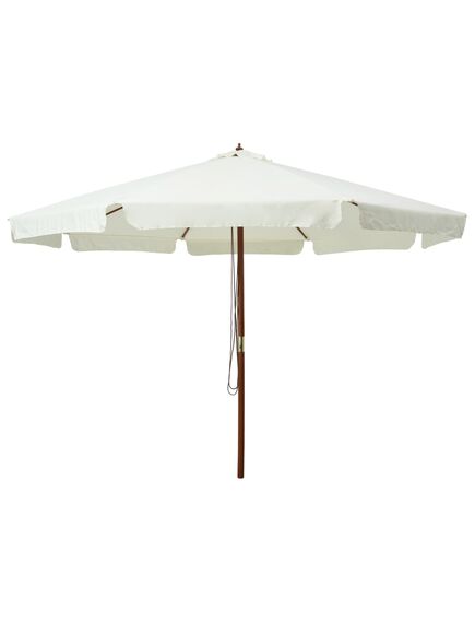 Umbrelă soare de exterior, stâlp din lemn, alb nisipiu, 330 cm