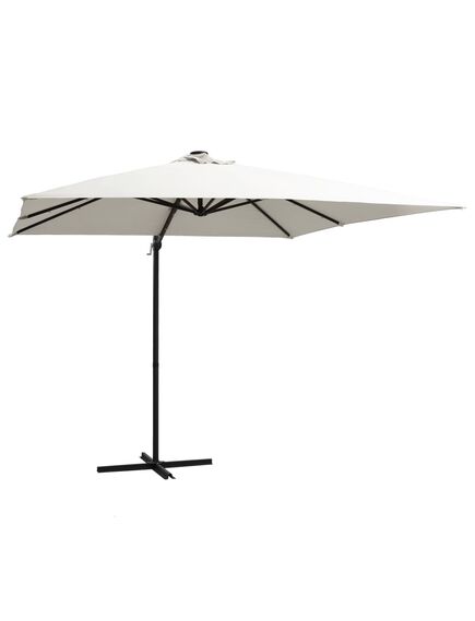 Umbrelă suspendată cu led, stâlp din oțel, nisipiu, 250x250 cm