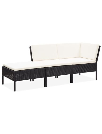 Set mobilier de grădină cu perne, 3 piese, negru, poliratan