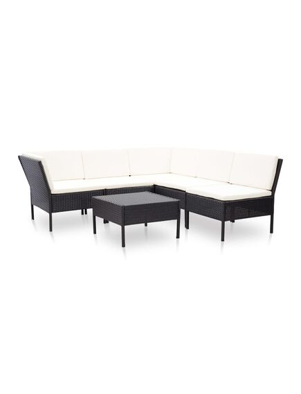 Set mobilier de grădină cu perne, 6 piese, negru, poliratan