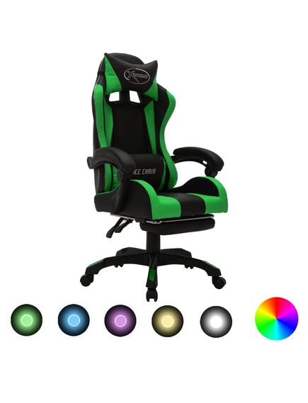 Scaun de jocuri cu led rgb, verde și negru, piele ecologică