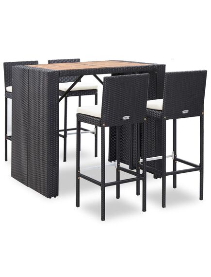 Set mobilier de exterior 5 piese, negru, poliratan, lemn acacia