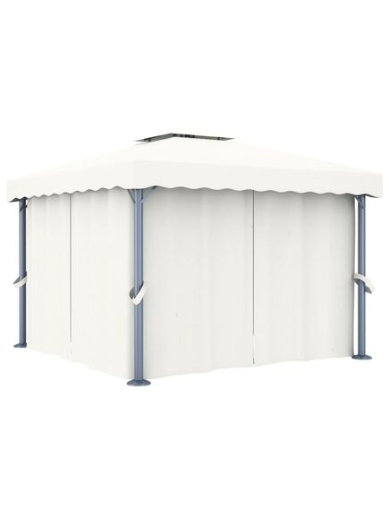 Pavilion cu perdea, alb crem, 3 x 3 m, aluminiu