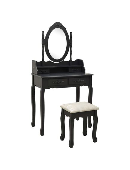 Set masă toaletă cu taburet negru 75x69x140 cm lemn paulownia