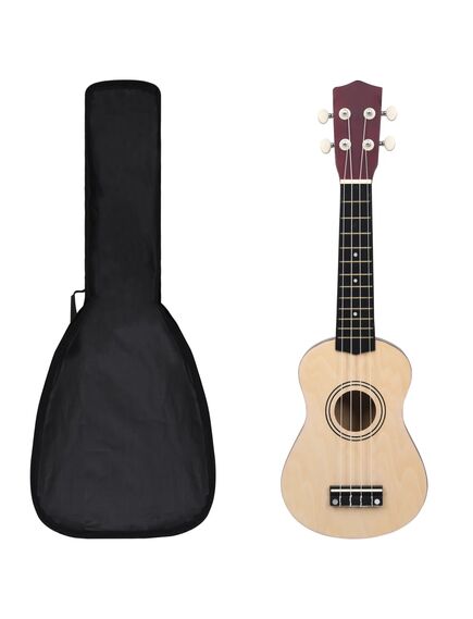 Set ukulele soprano, cu husă, pentru copii, natural, 21"