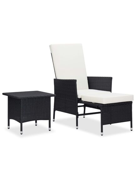 Set mobilier de grădină cu perne, 2 piese, negru, poliratan