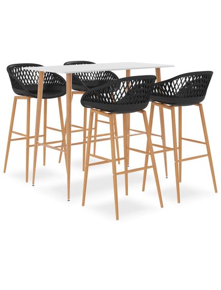 Set mobilier de bar, 5 piese, alb și negru