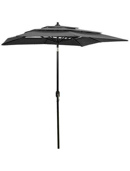 Umbrelă de soare 3 niveluri, stâlp de aluminiu, antracit, 2x2 m