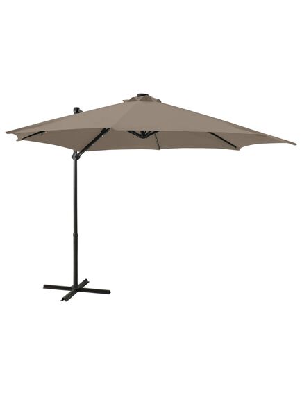 Umbrelă suspendată cu stâlp și led-uri, gri taupe, 300 cm