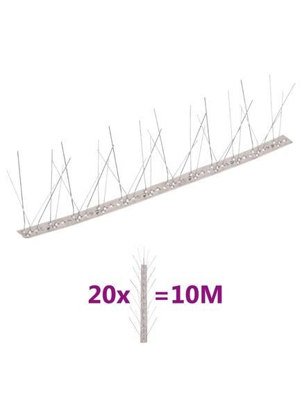 Set bandă cu țepi antipăsări cu 5 rânduri, 20 buc., oțel, 10 m