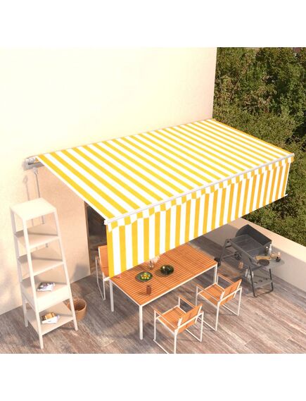 Copertină retractabilă automat cu stor, galben&alb, 6x3 m