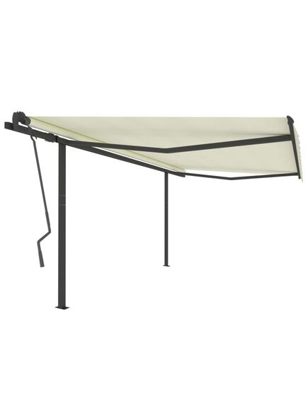 Copertină retractabilă automat, cu stâlpi, crem, 4x3,5 m