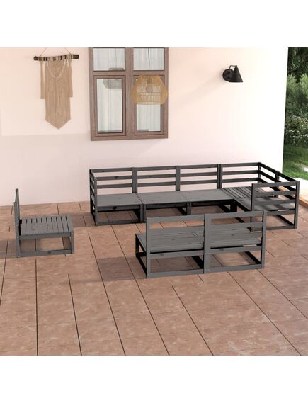 Set mobilier de grădină, 8 piese, gri, lemn masiv de pin