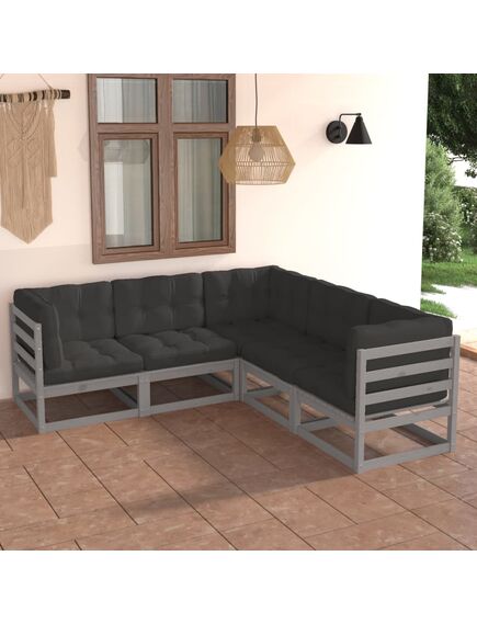 Set mobilier de grădină cu perne, 5 piese, lemn masiv de pin