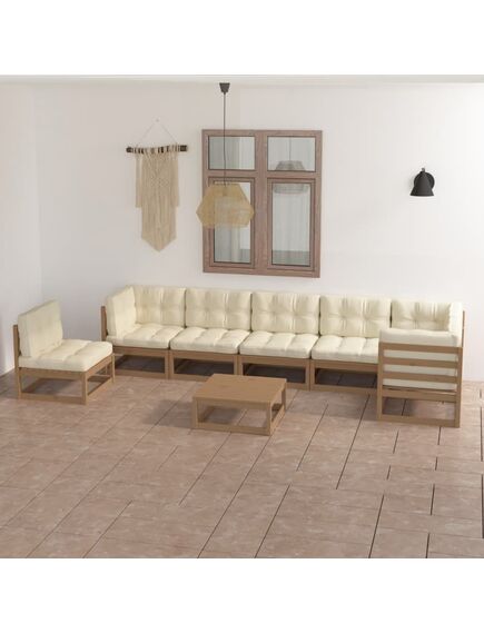 Set mobilier de grădină cu perne, 8 piese, lemn masiv pin