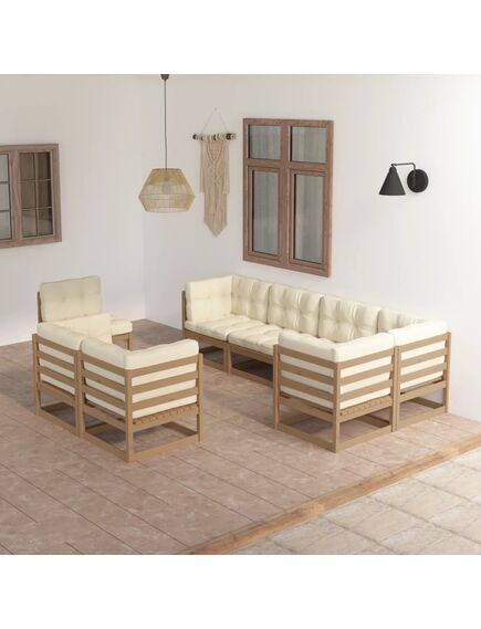 Set mobilier de grădină cu perne, 8 piese, lemn masiv pin